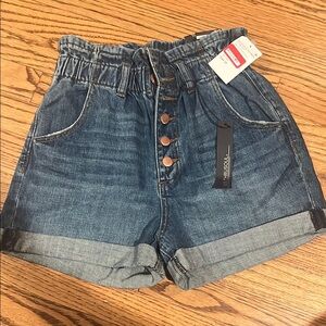 See Thru Soul Blue Jean Shorts with High-Waisted Design and Rolled Hem
